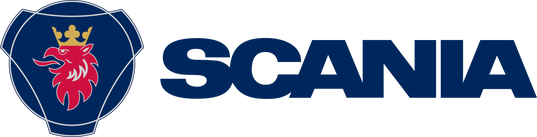 a blue and red logo for Scania